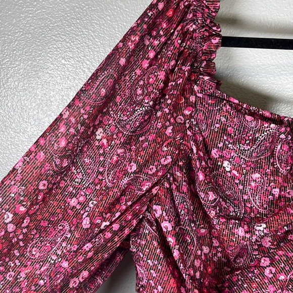 Torrid Women's Peplum Shirred Keyhole Smocked Blouse Sz 3X  Burgundy Paisley - Picture 6 of 16